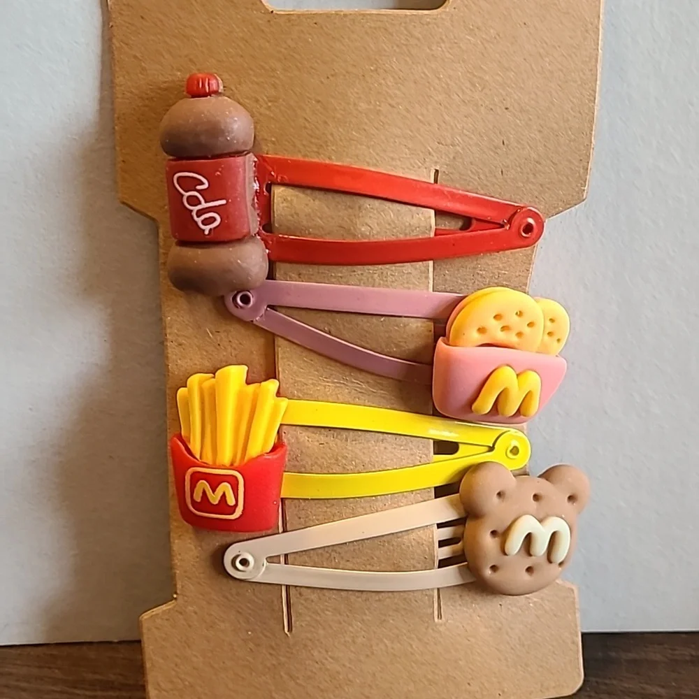 Fast Food Hair Clips Set of 4 Fast Food‎ Cola Fries Bear Cute NEW